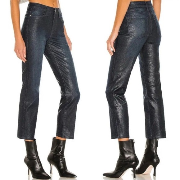 FRAME Le High Straight Indigo Lizard Coated Jeans Size 24 - Picture 1 of 10